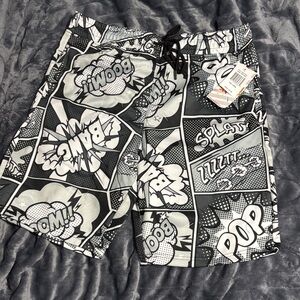 Comic Print Black and Gray Men Shorts